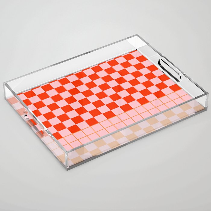 Checkered Triplet Mixed Check Pattern in Orange and Pink Tones Acrylic Tray Gallery Image 1