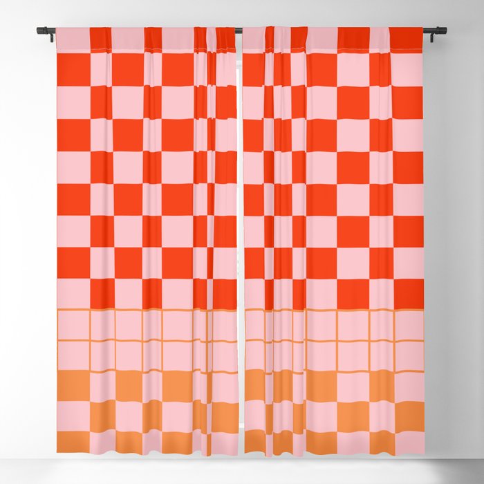 Checkered Triplet Mixed Check Pattern in Orange and Pink Tones Window Curtain Gallery Image 5