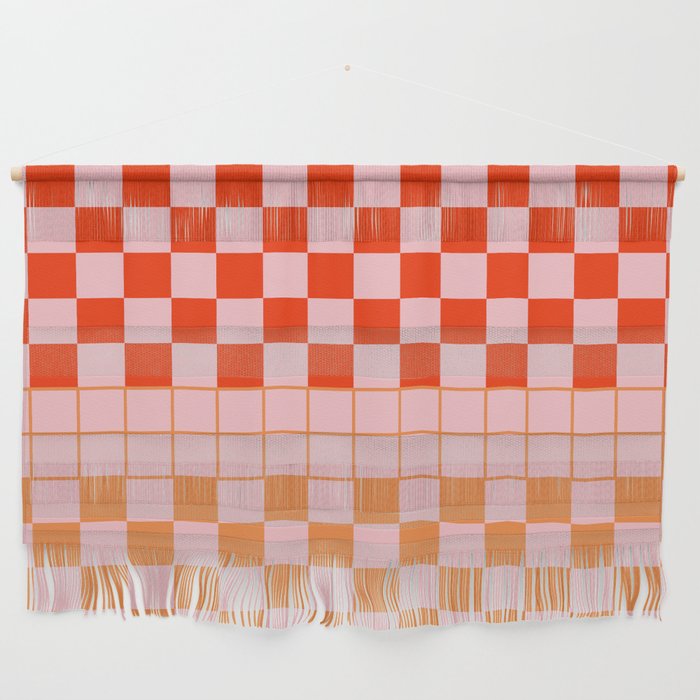 Checkered Triplet Mixed Check Pattern in Orange and Pink Tones Wall Hanging Gallery Image 1