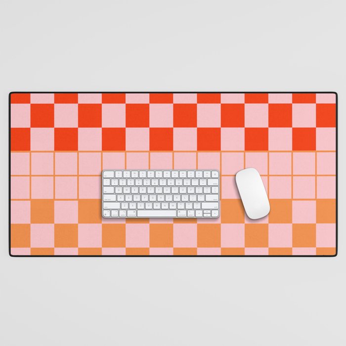 Checkered Triplet Mixed Check Pattern in Orange and Pink Tones Desk Mat Gallery Image 1