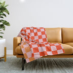 Checkered Triplet Mixed Check Pattern in Orange and Pink Tones Throw Blanket Gallery Image 1