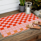 Checkered Triplet Mixed Check Pattern in Orange and Pink Tones Outdoor Rug Gallery Image 2