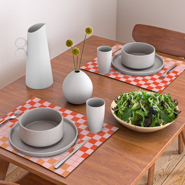 Checkered Triplet Mixed Check Pattern in Orange and Pink Tones Placemat Gallery Image 2