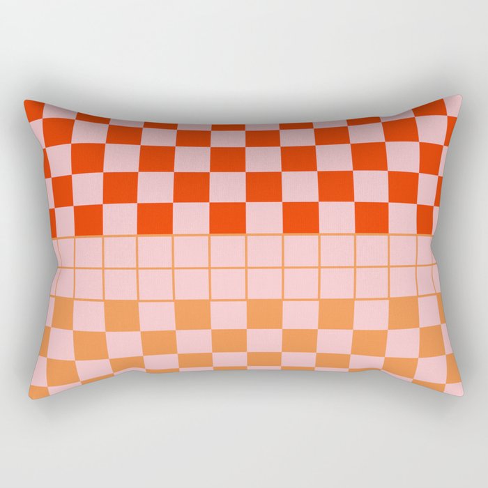 Checkered Triplet Mixed Check Pattern in Orange and Pink Tones Rectangular Pillow Gallery Image 1