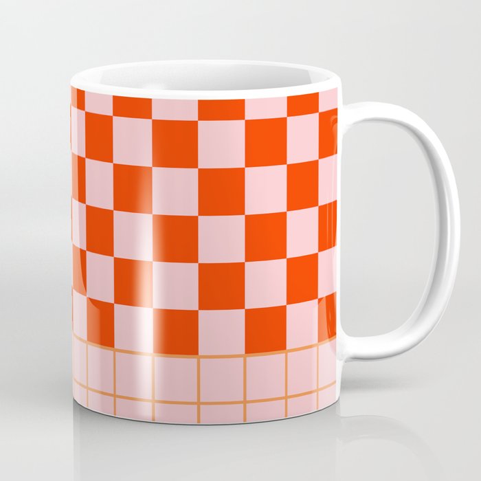 Checkered Triplet Mixed Check Pattern in Orange and Pink Tones Coffee Mug Gallery Image 1