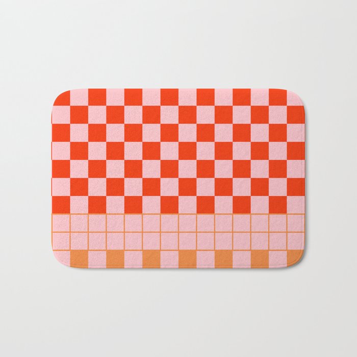 Checkered Triplet Mixed Check Pattern in Orange and Pink Tones Bath Mat Gallery Image 1