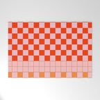 Checkered Triplet Mixed Check Pattern in Orange and Pink Tones Welcome Mat Gallery Image 1
