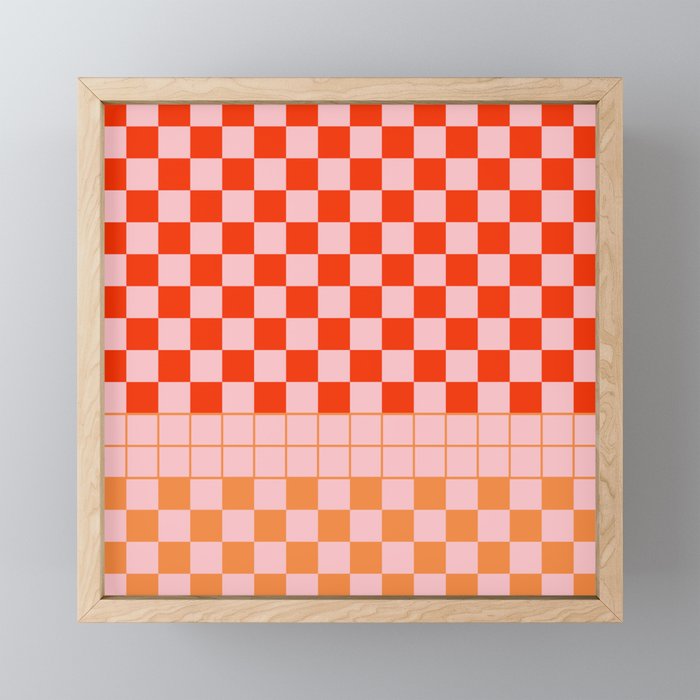 Checkered Triplet Mixed Check Pattern in Orange and Pink Tones Mini Art Print Gallery Image 1