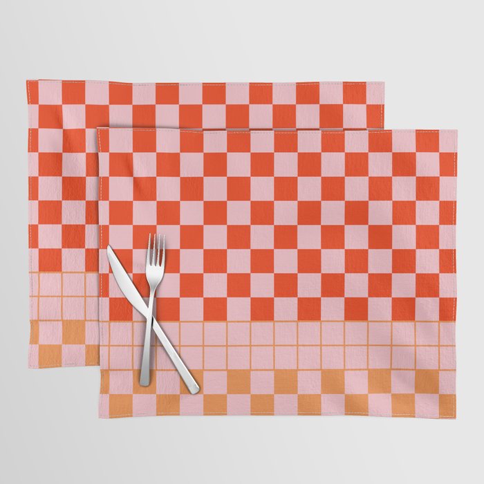 Checkered Triplet Mixed Check Pattern in Orange and Pink Tones Placemat Gallery Image 1