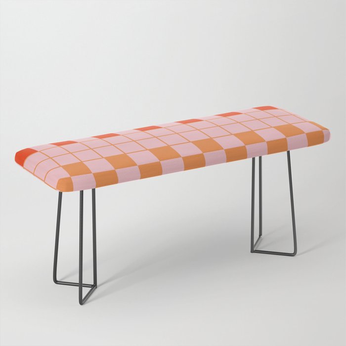 Checkered Triplet Mixed Check Pattern in Orange and Pink Tones Bench Gallery Image 1