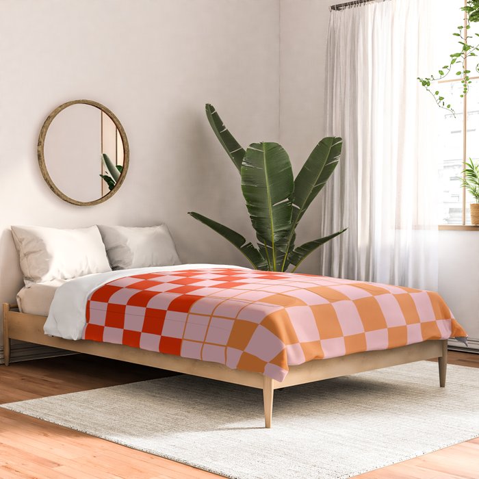 Checkered Triplet Mixed Check Pattern in Orange and Pink Tones Comforter Gallery Image 2