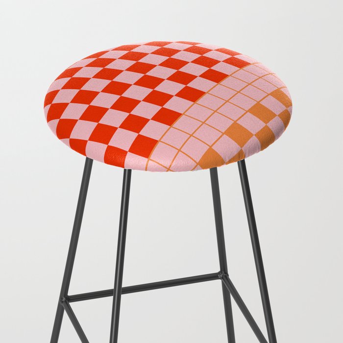 Checkered Triplet Mixed Check Pattern in Orange and Pink Tones Stool Gallery Image 2