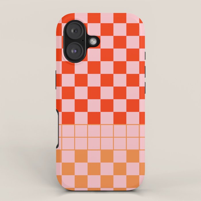 Checkered Triplet Mixed Check Pattern in Orange and Pink Tones iPhone Case Gallery Image 1