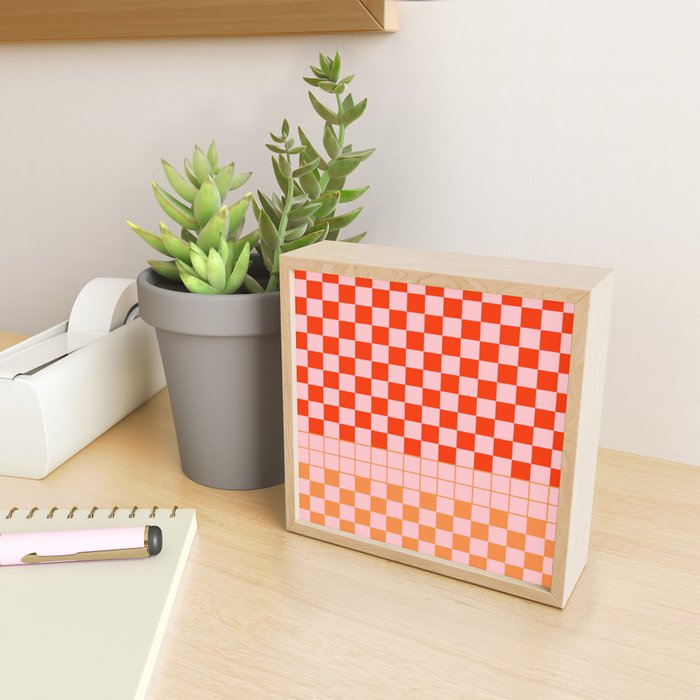 Checkered Triplet Mixed Check Pattern in Orange and Pink Tones Mini Art Print Gallery Image 2