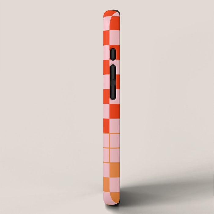 Checkered Triplet Mixed Check Pattern in Orange and Pink Tones iPhone Case Gallery Image 2