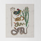 Snakes Birds Sunflower Art Print by Albertus Seba Throw Blanket Gallery Image 2