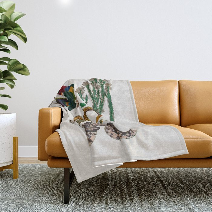 Snakes Birds Sunflower Art Print by Albertus Seba Throw Blanket Gallery Image 1