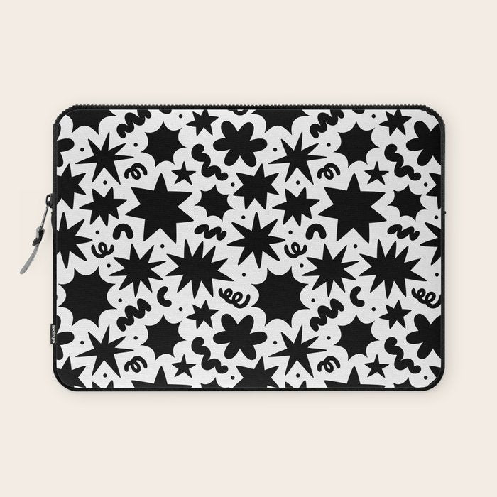 Black and white fun star doodle pattern Laptop Sleeve Gallery Image 1