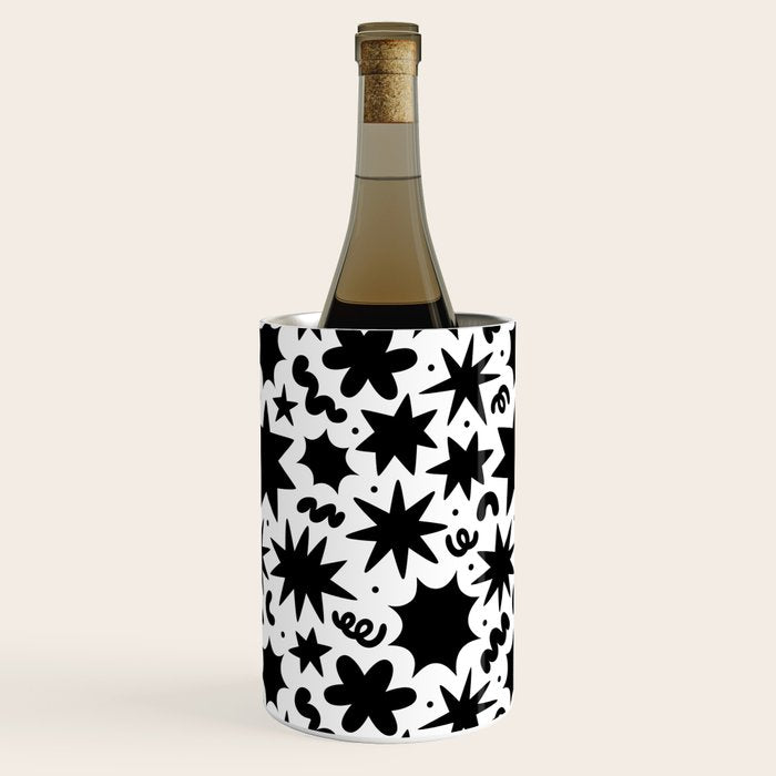 Black and white fun star doodle pattern Wine Chiller Gallery Image 1