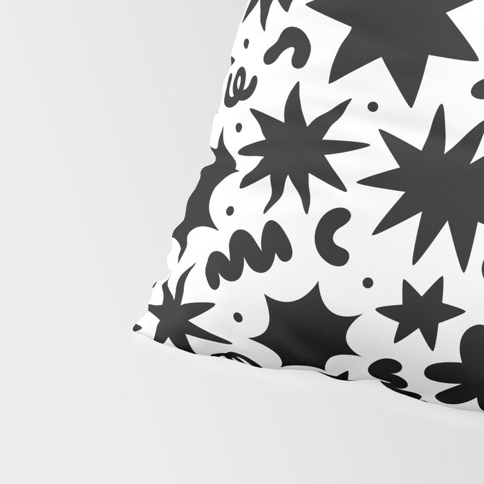 Black and white fun star doodle pattern Pillow Sham Gallery Image 4