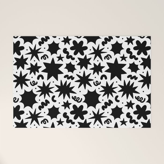 Black and white fun star doodle pattern Welcome Mat Gallery Image 1