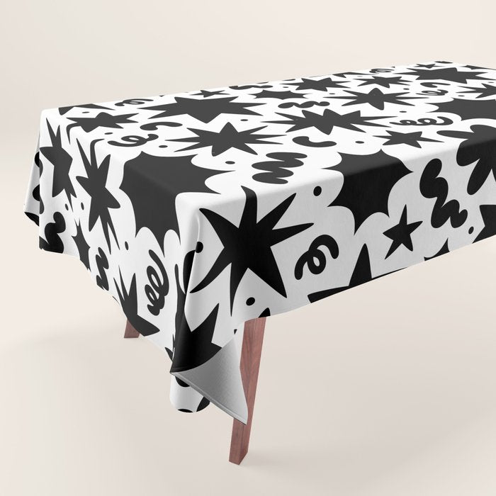 Black and white fun star doodle pattern Tablecloth Gallery Image 1
