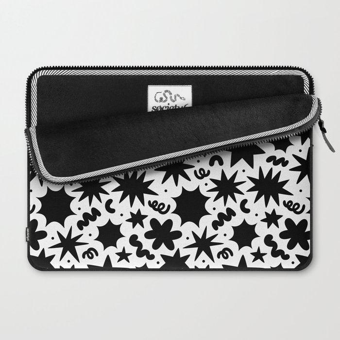 Black and white fun star doodle pattern Laptop Sleeve Gallery Image 2