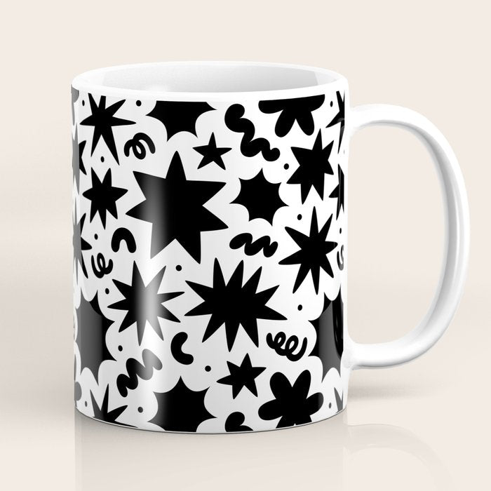 Black and white fun star doodle pattern Coffee Mug Gallery Image 1
