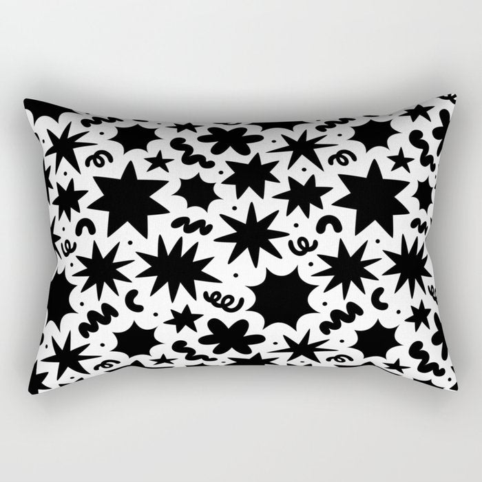 Black and white fun star doodle pattern Rectangular Pillow Gallery Image 1