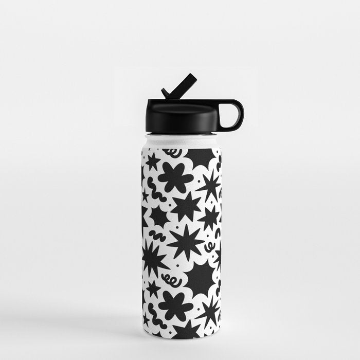 Black and white fun star doodle pattern Water Bottle Gallery Image 1