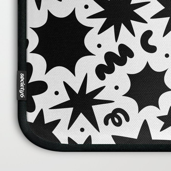 Black and white fun star doodle pattern Laptop Sleeve Gallery Image 3