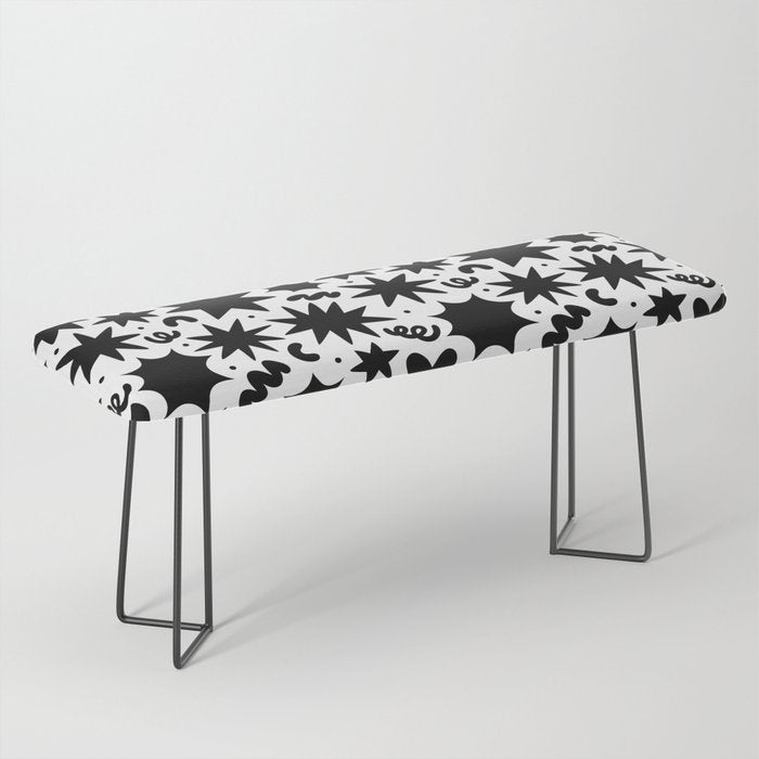 Black and white fun star doodle pattern Bench Gallery Image 1