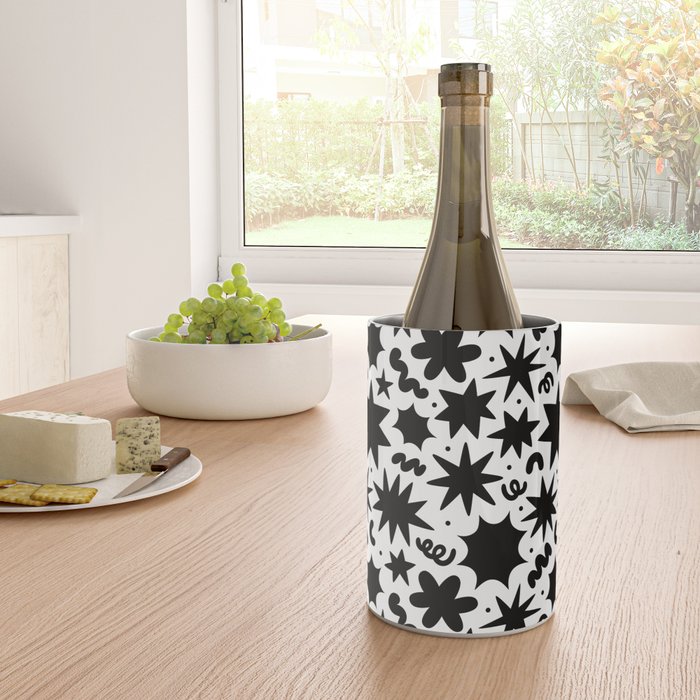 Black and white fun star doodle pattern Wine Chiller Gallery Image 4