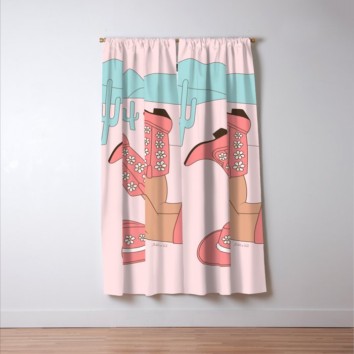 Cute Desert Cowgirl Pink Cowboy Boots Daisy Window Curtain Gallery Image 3
