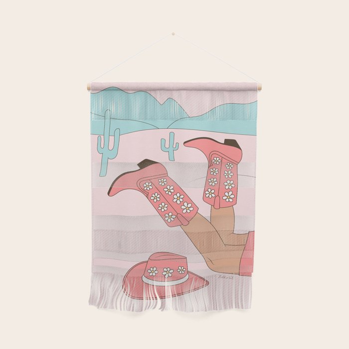 Cute Desert Cowgirl Pink Cowboy Boots Daisy Wall Hanging Gallery Image 1