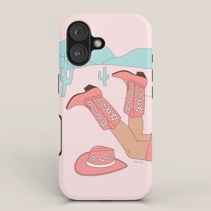 Cute Desert Cowgirl Pink Cowboy Boots Daisy iPhone Case Gallery Image 1