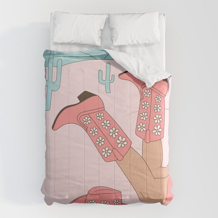 Cute Desert Cowgirl Pink Cowboy Boots Daisy Comforter Gallery Image 6