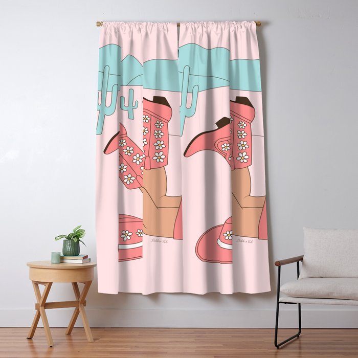 Cute Desert Cowgirl Pink Cowboy Boots Daisy Window Curtain Gallery Image 5