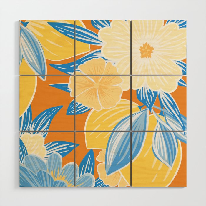 Bright Lemon Floral - Botanical Painting Wood Wall Art Gallery Image 1