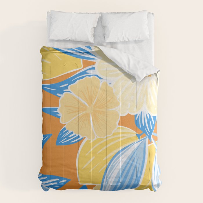 Bright Lemon Floral - Botanical Painting Comforter Gallery Image 1
