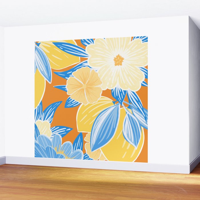 Bright Lemon Floral - Botanical Painting Wall Mural Gallery Image 2