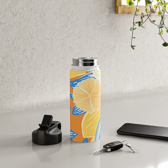 Bright Lemon Floral - Botanical Painting Water Bottle Gallery Image 4