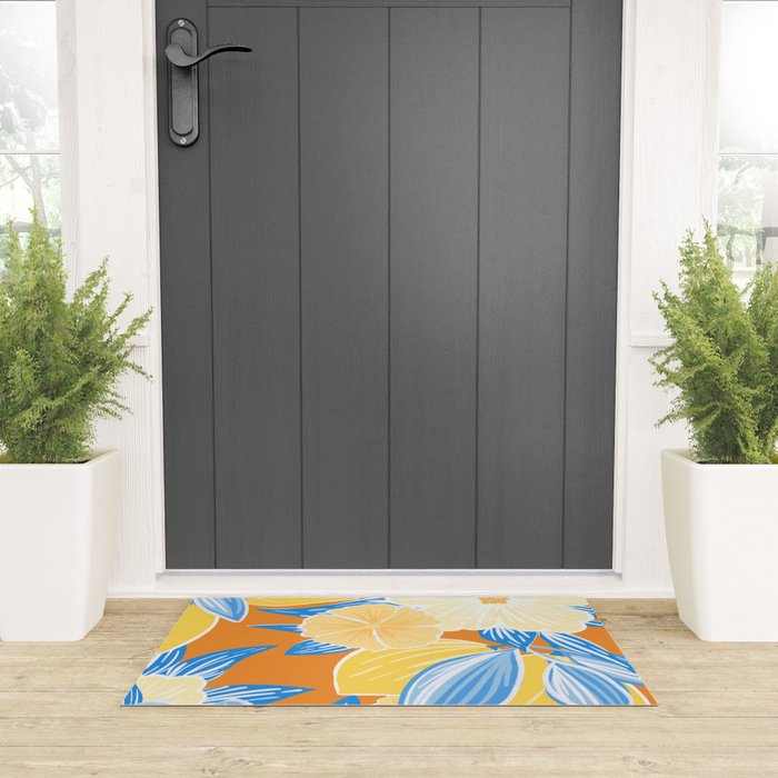 Bright Lemon Floral - Botanical Painting Welcome Mat Gallery Image 3