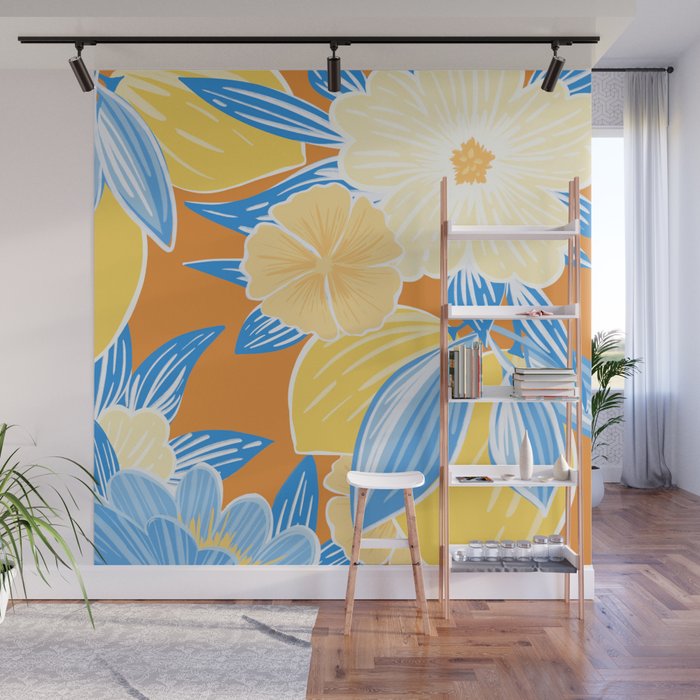 Bright Lemon Floral - Botanical Painting Wall Mural Gallery Image 1