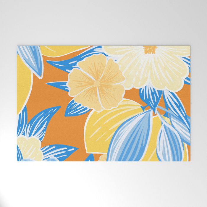 Bright Lemon Floral - Botanical Painting Welcome Mat Gallery Image 1