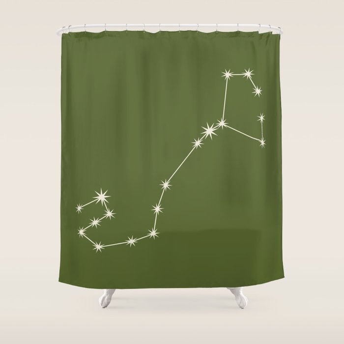 Scorpio Zodiac Star Constellation Line Art Olive Green Shower Curtain Gallery Image 1