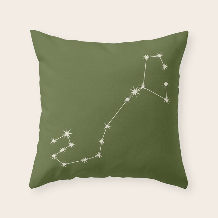 Scorpio Zodiac Star Constellation Line Art Olive Green Throw Pillow Gallery Image 1