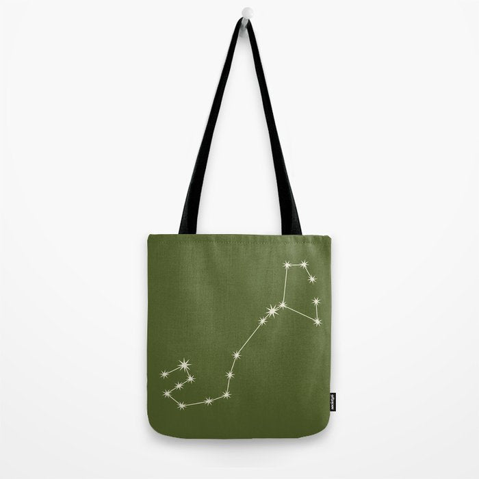 Scorpio Zodiac Star Constellation Line Art Olive Green Tote Bag Gallery Image 2