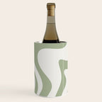 Retro Liquid Swirl Abstract Pattern Square Sage Green and Nearly White Wine Chiller Gallery Image 2