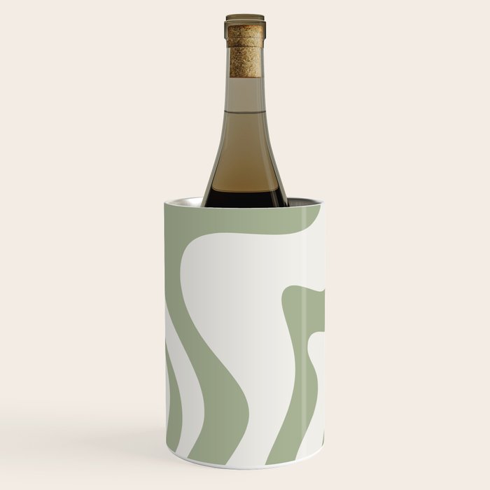 Retro Liquid Swirl Abstract Pattern Square Sage Green and Nearly White Wine Chiller Gallery Image 2